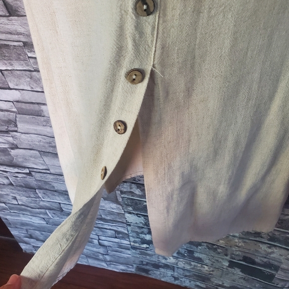 Shop Neighbor Linen Blend Beige Midi Dress Sleeveless Summer Bohemian Beachy Med - Picture 4 of 12